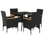 Set comedor jardín 5 pzas cojines ratán sintético vidrio negro de vidaXL, Conjuntos de jardín - Ref: Foro24-3278704, Precio: ...