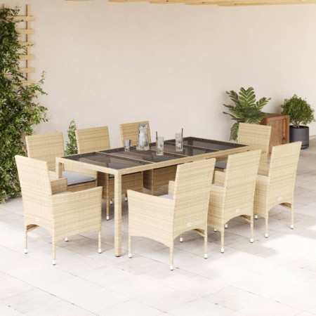 Garden dining set 9 pieces with synthetic rattan cushions and beige glass by vidaXL, Garden sets - Ref: Foro24-3278566, Price...