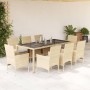 Set comedor jardín 9 pzas cojines ratán sintético vidrio beige de vidaXL, Conjuntos de jardín - Ref: Foro24-3278566, Precio: ...