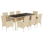 Set comedor jardín 9 pzas cojines ratán sintético vidrio beige de vidaXL, Conjuntos de jardín - Ref: Foro24-3278566, Precio: ...