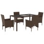 Set comedor jardín 5 pzas cojines ratán sintético vidrio marrón de vidaXL, Conjuntos de jardín - Ref: Foro24-3278551, Precio:...