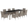 Set comedor jardín 9 pzas y cojines ratán sintético vidrio gris de vidaXL, Conjuntos de jardín - Ref: Foro24-3278591, Precio:...