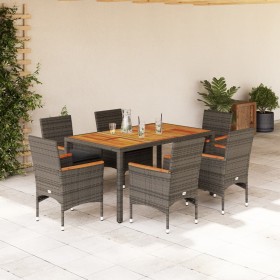 7-teiliges Garten-Esszimmer-Set mit Kissen PE Rattan Akaziengrau von vidaXL, Gartensets - Ref: Foro24-3278636, Preis: 612,99 ...