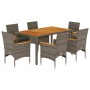 Set de comedor jardín 7 pzas con cojines ratán PE acacia gris de vidaXL, Conjuntos de jardín - Ref: Foro24-3278636, Precio: 6...