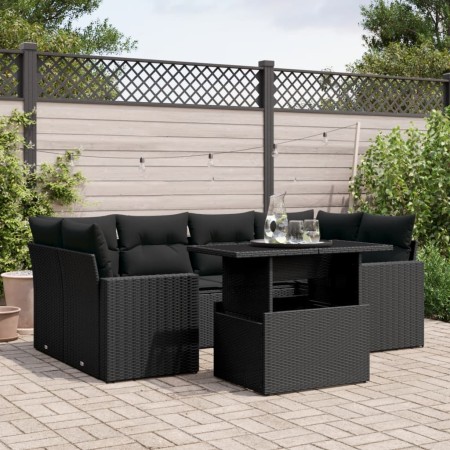 Set mit 7 Gartensofas mit Kissen Kunstrattan schwarz von vidaXL, Gartensets - Ref: Foro24-3267125, Preis: 490,57 €, Rabatt: %