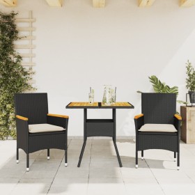 3-teiliges Garten-Esszimmer-Set mit PE-Rattankissen Akazie schwarz von vidaXL, Gartensets - Ref: Foro24-3278697, Preis: 226,9...