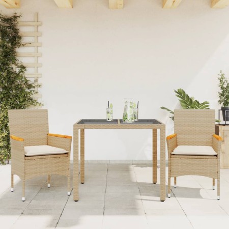 3 Stück Garten Esszimmer Set Kissen synthetisches Rattan Glas beige von vidaXL, Gartensets - Ref: Foro24-3278657, Preis: 268,...