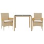 Set comedor jardín 3 pzas cojines ratán sintético vidrio beige de vidaXL, Conjuntos de jardín - Ref: Foro24-3278657, Precio: ...