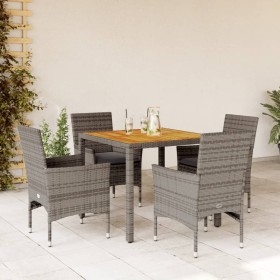 5-teiliges Garten-Esszimmer-Set mit PE-Rattan-Kissen graue Akazie von vidaXL, Gartensets - Ref: Foro24-3278676, Preis: 356,97...