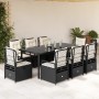 Set de comedor de jardín 9 pzas y cojines ratán sintético negro de vidaXL, Conjuntos de jardín - Ref: Foro24-3262970, Precio:...