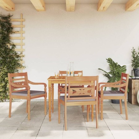 Garden dining set 5 pieces with dark gray teak wood cushions by vidaXL, Garden sets - Ref: Foro24-3155981, Price: 594,23 €, D...