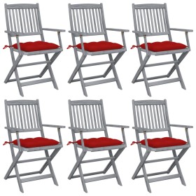 Folding garden chairs 6 pcs solid acacia wood cushions by vidaXL, Garden chairs - Ref: Foro24-3065428, Price: 297,99 €, Disco...