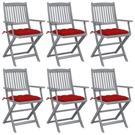 Folding garden chairs 6 pcs solid acacia wood cushions by vidaXL, Garden chairs - Ref: Foro24-3065428, Price: 299,54 €, Disco...