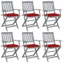 Folding garden chairs 6 pcs solid acacia wood cushions by vidaXL, Garden chairs - Ref: Foro24-3065428, Price: 299,54 €, Disco...