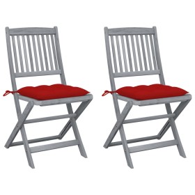 Folding garden chairs 2 pcs cushions solid acacia wood by vidaXL, Garden chairs - Ref: Foro24-3064557, Price: 130,49 €, Disco...