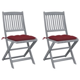 Folding garden chairs 2 pcs cushions solid acacia wood by vidaXL, Garden chairs - Ref: Foro24-3064560, Price: 130,49 €, Disco...