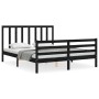 Double bed frame with black solid wood headboard by vidaXL, Beds and slatted bases - Ref: Foro24-3193800, Price: 157,99 €, Di...