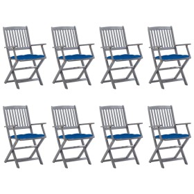 8 pcs folding garden chairs and solid acacia wood cushions by vidaXL, Garden chairs - Ref: Foro24-3078287, Price: 380,13 €, D...