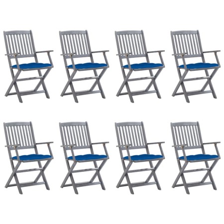 8 pcs folding garden chairs and solid acacia wood cushions by vidaXL, Garden chairs - Ref: Foro24-3078287, Price: 380,13 €, D...