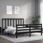 Double bed frame with black solid wood headboard by vidaXL, Beds and slatted bases - Ref: Foro24-3193800, Price: 157,99 €, Di...