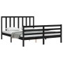 Double bed frame with black solid wood headboard by vidaXL, Beds and slatted bases - Ref: Foro24-3193800, Price: 157,99 €, Di...