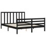 Double bed frame with black solid wood headboard by vidaXL, Beds and slatted bases - Ref: Foro24-3193800, Price: 157,99 €, Di...