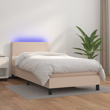 Box spring bed LED mattress cappuccino synthetic leather 90x190 cm by vidaXL, Beds and slatted bases - Ref: Foro24-3134080, P...