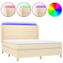 Cama box spring colchón y luces LED tela crema 160x200 cm de vidaXL, Camas y somieres - Ref: Foro24-3138970, Precio: 639,99 €...