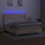 Box spring bed mattress and LED lights cream fabric 160x200 cm by vidaXL, Beds and slatted bases - Ref: Foro24-3138970, Price...