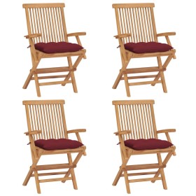 Garden chairs 4 pcs teak wood with red cushions by vidaXL, Garden chairs - Ref: Foro24-3065641, Price: 348,79 €, Discount: %