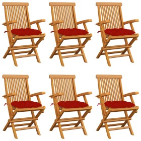 Garden chairs 6 pcs solid teak wood with red cushions by vidaXL, Garden chairs - Ref: Foro24-3062562, Price: 409,63 €, Discou...