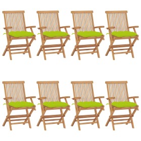 Garden chairs 8 pcs teak wood with bright green cushions by vidaXL, Garden chairs - Ref: Foro24-3072915, Price: 551,99 €, Dis...