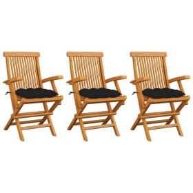 Garden chairs 3 pcs solid teak wood with black cushions by vidaXL, Garden chairs - Ref: Foro24-3062536, Price: 229,03 €, Disc...