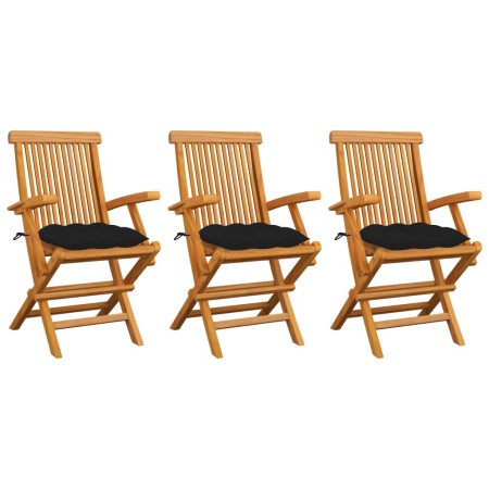 Garden chairs 3 pcs solid teak wood with black cushions by vidaXL, Garden chairs - Ref: Foro24-3062536, Price: 229,03 €, Disc...