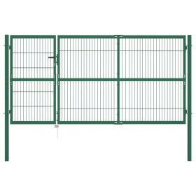 Garden fence gate with green steel posts 350x140 cm by vidaXL, garden gates - Ref: Foro24-142571, Price: 512,29 €, Discount: %