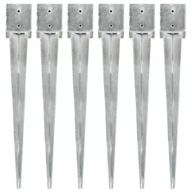 Ground spikes 6 pcs silver galvanized steel 12x12x89 cm by vidaXL, Spikes for anchoring in the ground - Ref: Foro24-145426, P...