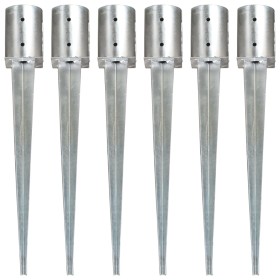 Ground spikes 6 units silver galvanized steel 10x76 cm by vidaXL, Spikes for anchoring in the ground - Ref: Foro24-145432, Pr...