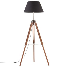 Lámpara de trípode madera maciza de teca marrón y negro 141 cm de vidaXL, Lámparas - Ref: Foro24-288079, Precio: 95,99 €, Des...