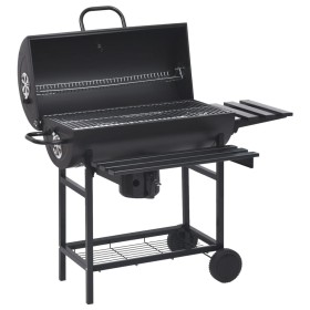 Barrel grill wheels and shelves black steel 115x85x95 cm by vidaXL, Barbecues - Ref: Foro24-313636, Price: 162,38 €, Discount: %