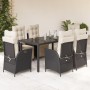 Set de comedor de jardín 7 pzas y cojines ratán sintético negro de vidaXL, Conjuntos de jardín - Ref: Foro24-3213317, Precio:...