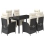 Set de comedor de jardín 7 pzas y cojines ratán sintético negro de vidaXL, Conjuntos de jardín - Ref: Foro24-3213317, Precio:...