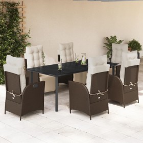 7-teiliges Garten-Essset mit braunen Kissen aus synthetischem Rattan von vidaXL, Gartensets - Ref: Foro24-3213418, Preis: 1,0...