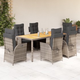 Set comedor jardín 7 pzas y cojines ratán sintético gris de vidaXL, Conjuntos de jardín - Ref: Foro24-3213109, Precio: 887,99...