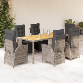 Set comedor jardín 7 pzas y cojines ratán sintético gris de vidaXL, Conjuntos de jardín - Ref: Foro24-3213348, Precio: 930,99...