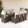 Set comedor para jardín 9 pzas y cojines ratán sintético marrón de vidaXL, Conjuntos de jardín - Ref: Foro24-3213355, Precio:...