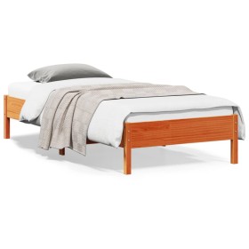 Wax brown solid pine wood bed frame 90x200 cm by vidaXL, Beds and slatted bases - Ref: Foro24-842713, Price: 85,99 €, Discoun...