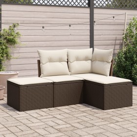 4-teilige Gartensofagarnitur und braune synthetische Rattankissen von vidaXL, Gartensets - Ref: Foro24-3249322, Preis: 231,53...