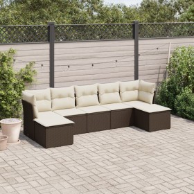 7-teiliges Gartensofa-Set mit braunen PE-Rattan-Kissen von vidaXL, Gartensets - Ref: Foro24-3249872, Preis: 397,67 €, Rabatt: %