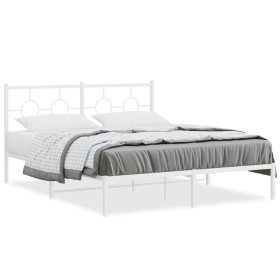 Metal bed frame with white headboard 150x200 cm by vidaXL, Beds and slatted bases - Ref: Foro24-376277, Price: 107,99 €, Disc...