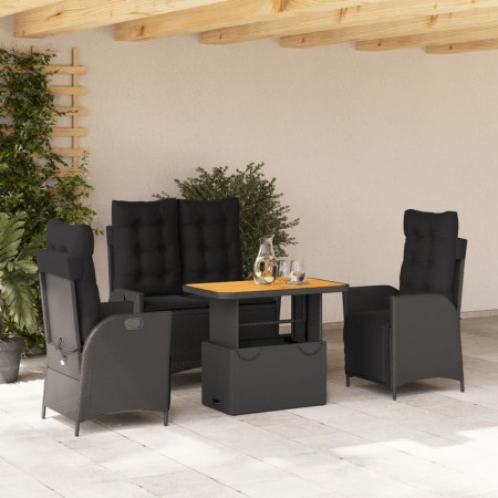 Juego comedor jardín 4 piezas con cojines ratán sintético negro de vidaXL, Conjuntos de jardín - Ref: Foro24-3277456, Precio:...